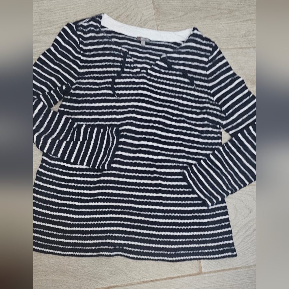 Talbots Navy/White Striped Ladies Sweater Long Sleeve Large Cotton